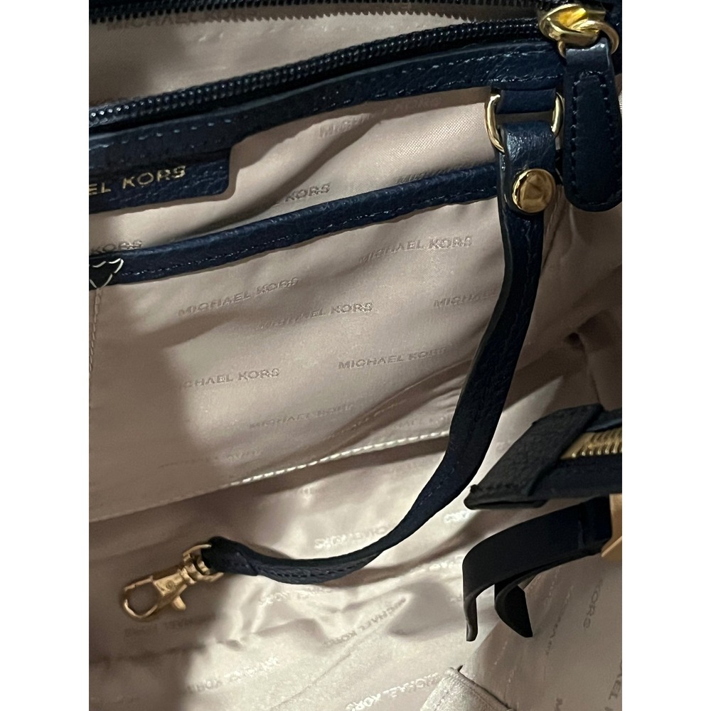 Michael Kors Navy‎ Blue Chain Shoulder Tote Bag Gold Accents - Picture 6 of 12